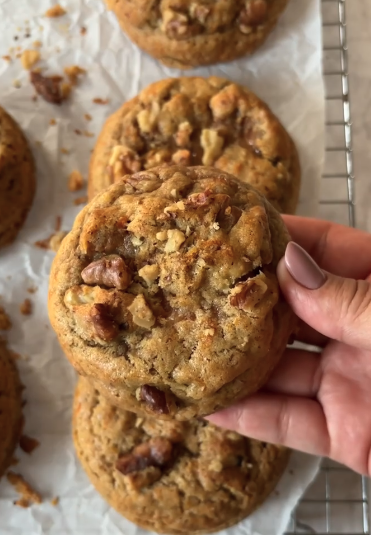 Thick walnut chocolate chunk cookie baked at home